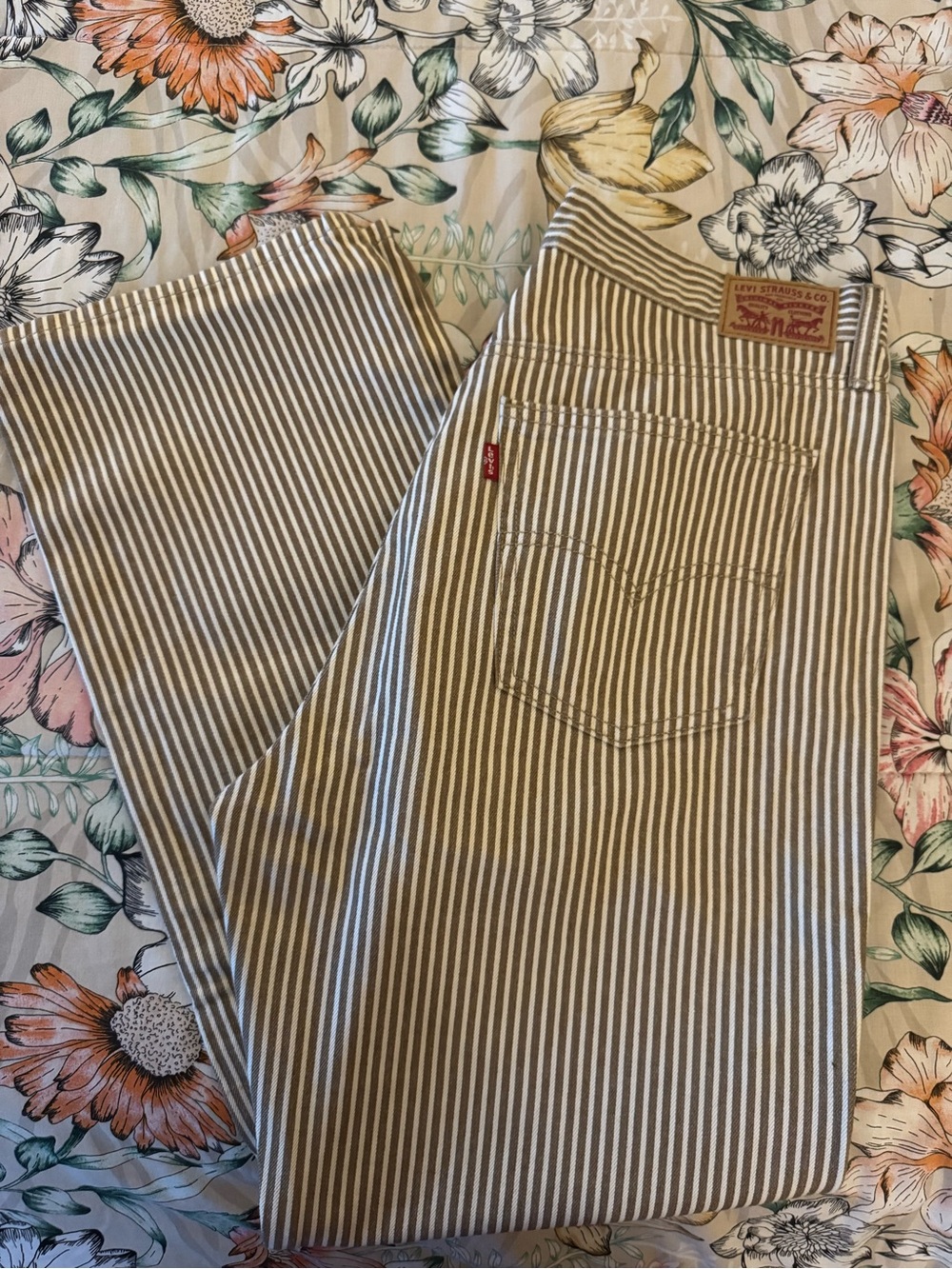 Levi's Beige & White Striped Carpenter Jeans